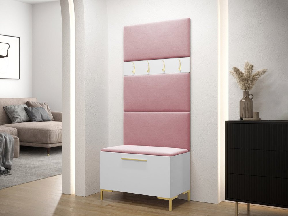 Veneti Nábytok do predsiene s čalúnenými panelmi ANDORA 3 - biely / ružový
